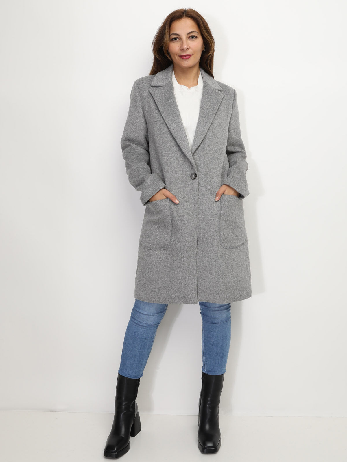 Manteau en laine à col revers- Gris