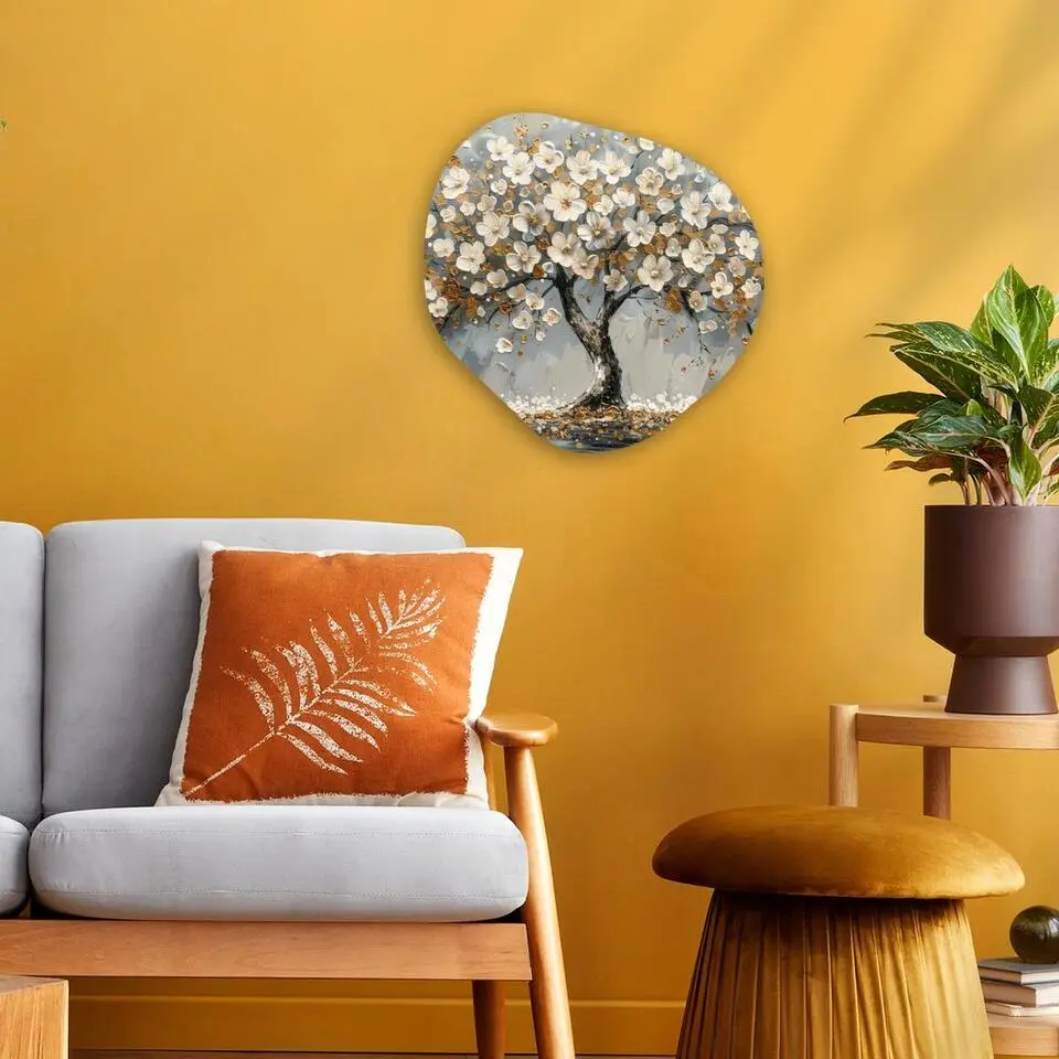 MuchoWow Wand decoratie 40x40cm Boom Goud Bloemen Abstract