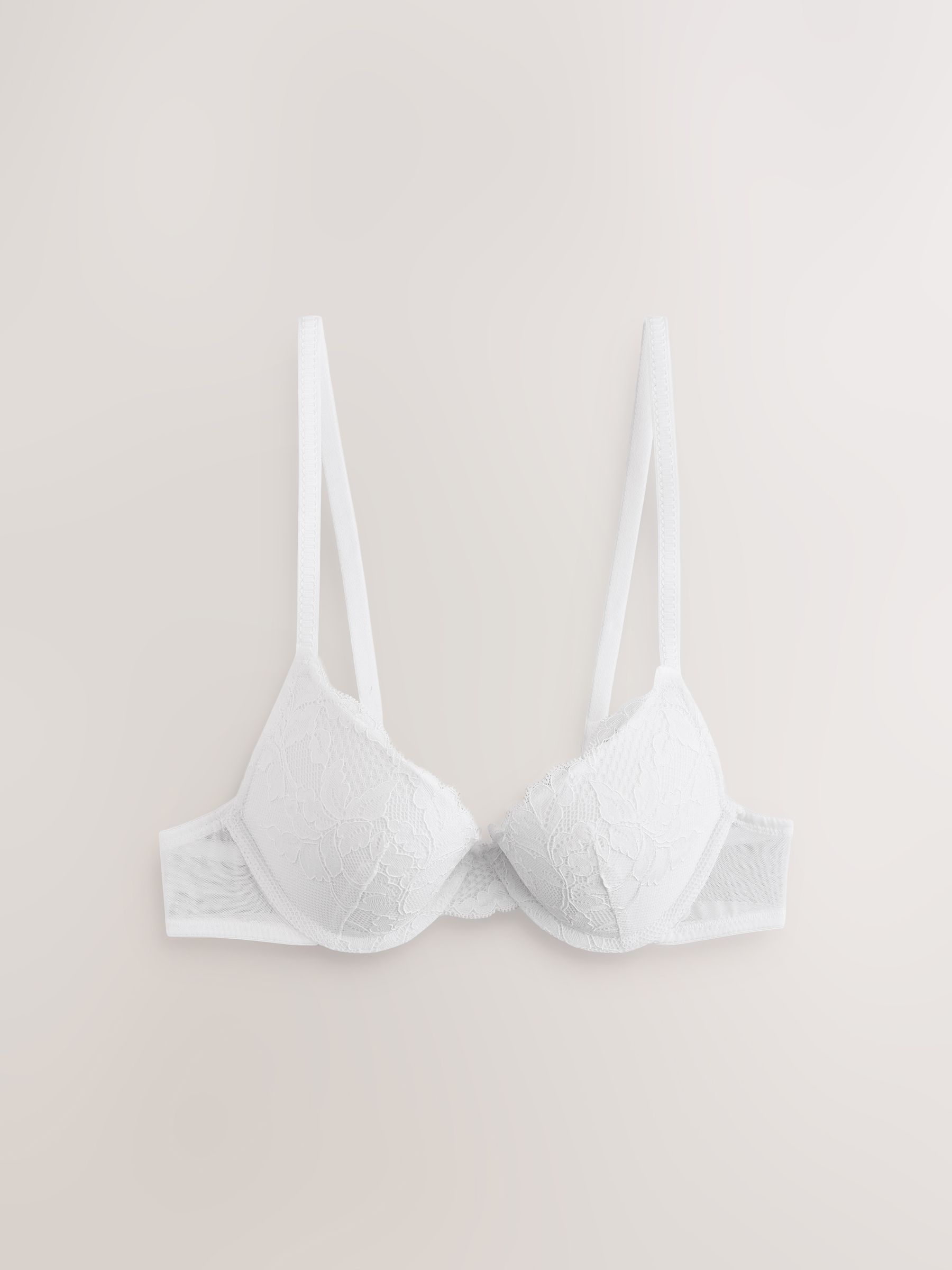 Praline huidskleur & wit - Set van 2 push-up beha's met lage decolleté en kant