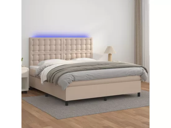 Sommier tapissier matelas LED Cappuccino 180x200 cm Similicuir