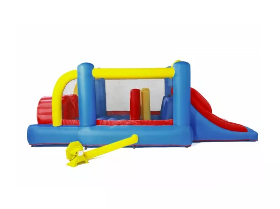 Château gonflable : aire de jeux gonflable avec obstacles et double toboggan - surface de jeux : 560 x 255 x 190 cm - Wipe out