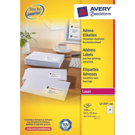 Avery Zweckform Adress-Etiketten, 63,5 x 33,9 mm, weiß