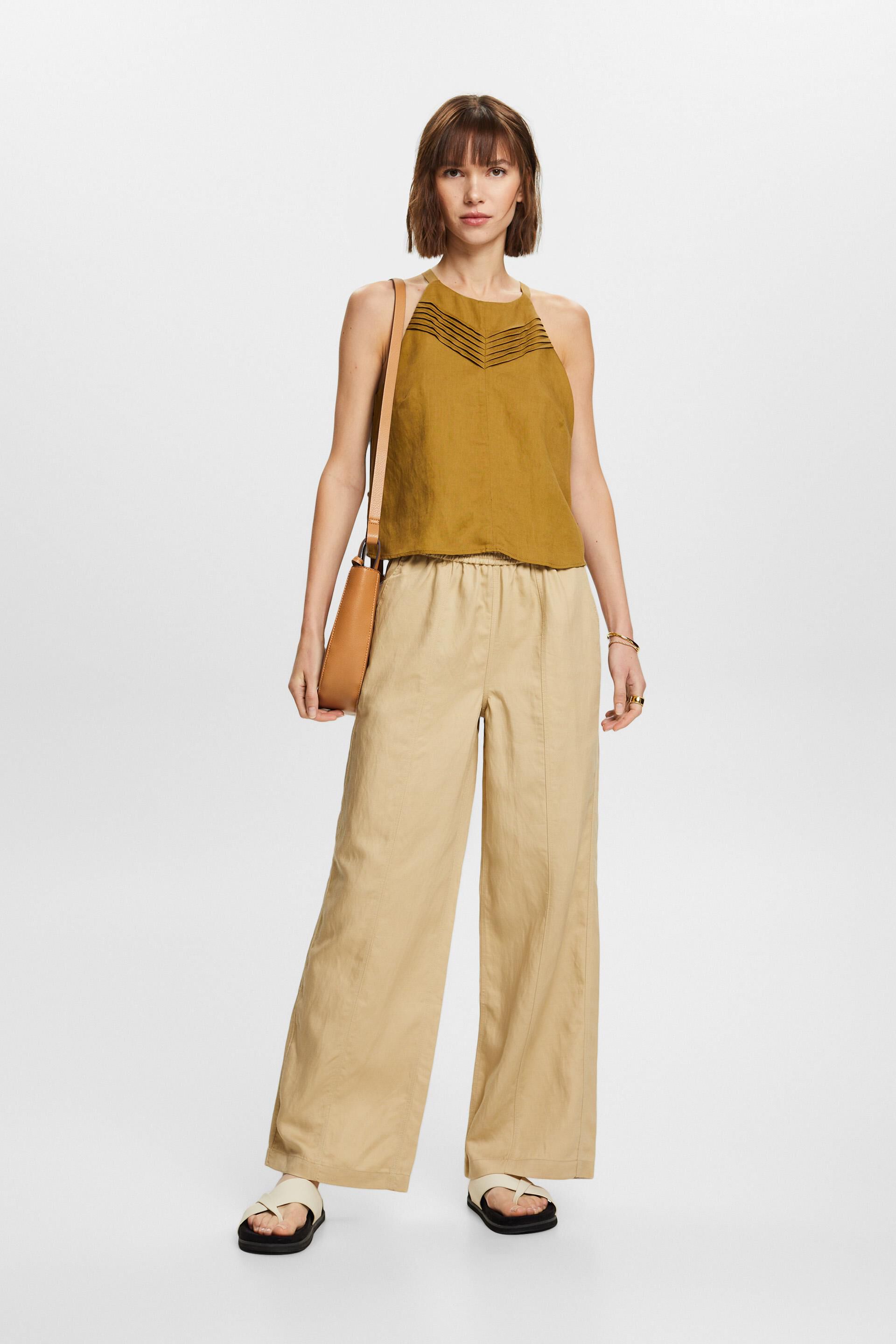 Pantalon à jambes larges à enfiler, lin mélangé