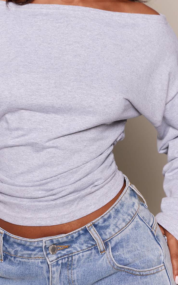Gris Chiné T-shirt Petite En Coton Ample Avec Détail Froncé