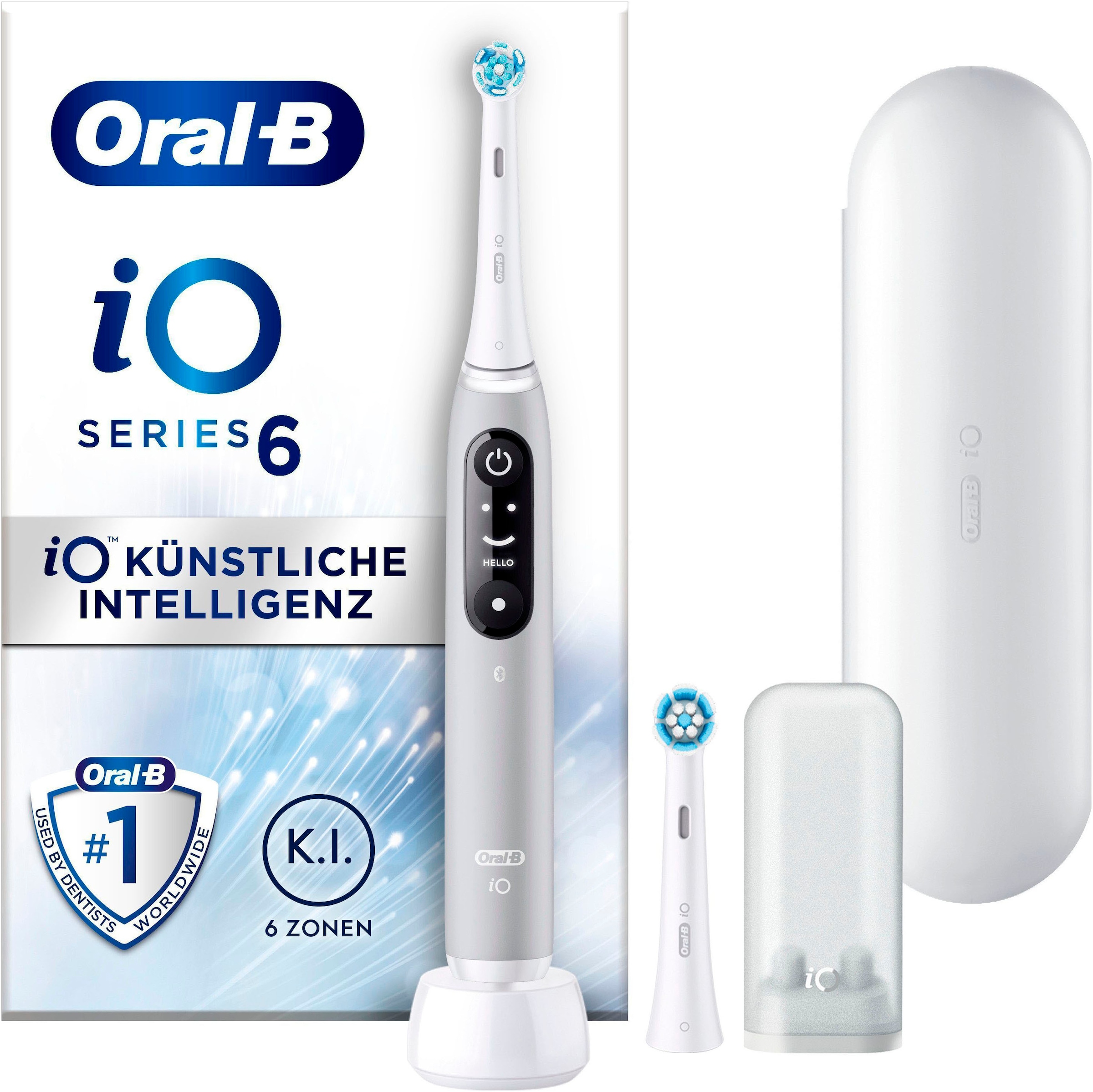 Oral-B Elektrische Zahnbürste »iO 6« 2 Stk. Aufsteckbürsten mit Magnet-Technologie, Display, 5 Putzmodi, Reiseetui