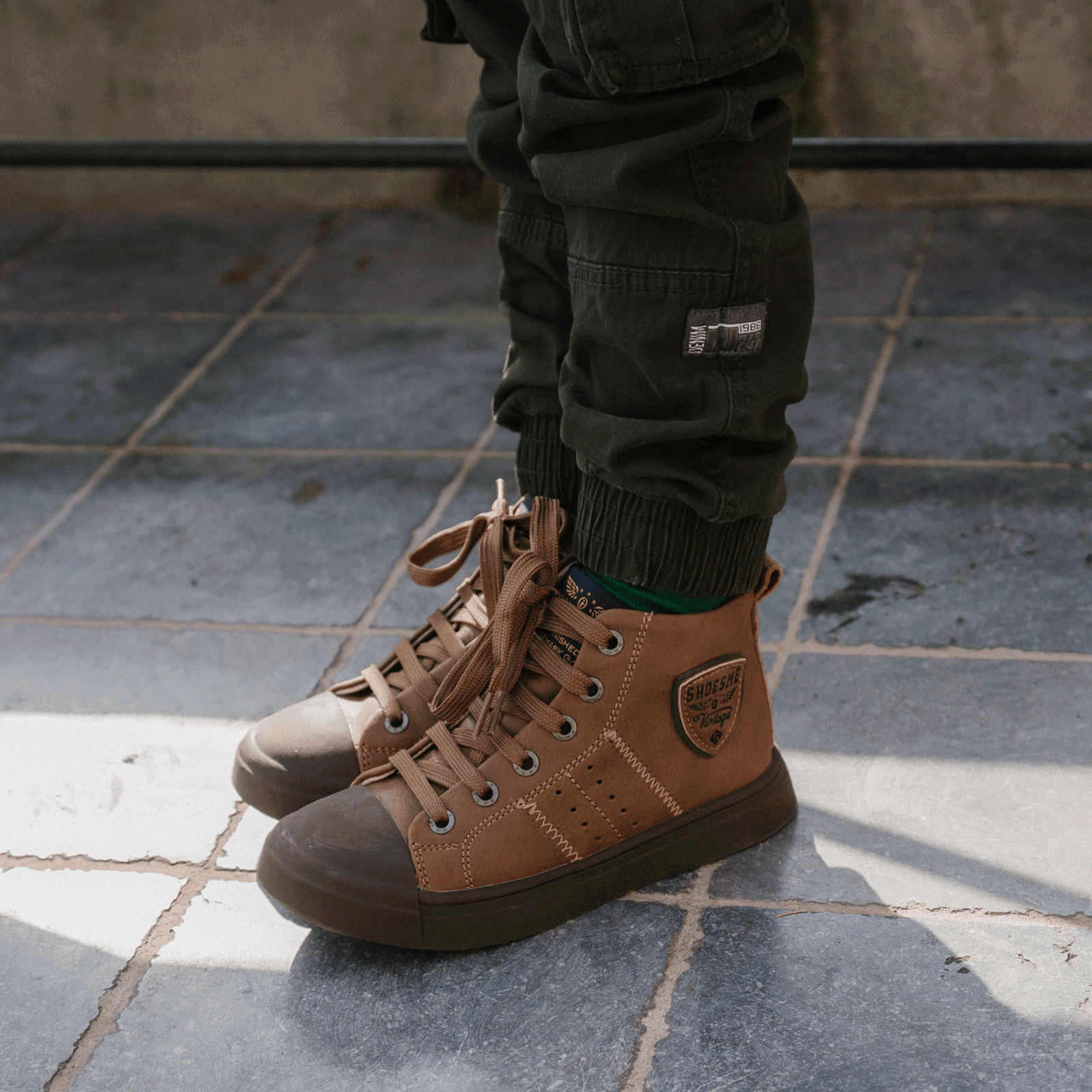 Shoesme cognac veterboot met patch Microleer | Sale