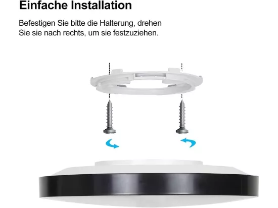 NETTLIFE Plafonnier LED IP44 4000K Noir 28cm Rond 17W Chambre Plat Lampe de Salle de Bain pour Cuisine Salle de Bain Couloir