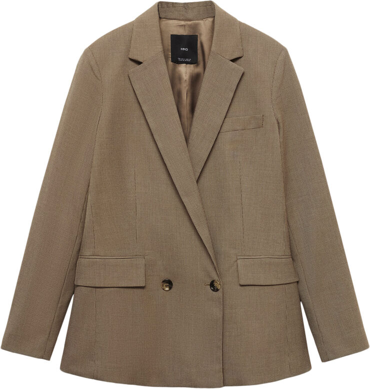 MANGO Crows foot double breasted blazer Dark brown