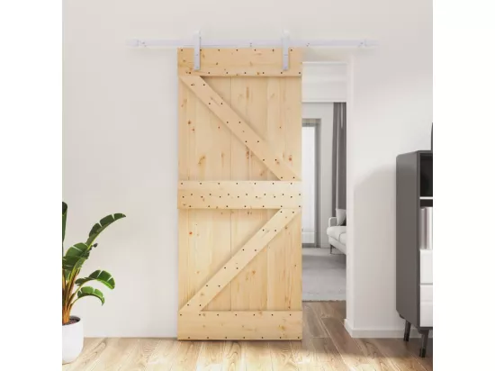 Porte coulissante et kit de quincaillerie 90x210 cm pin massif