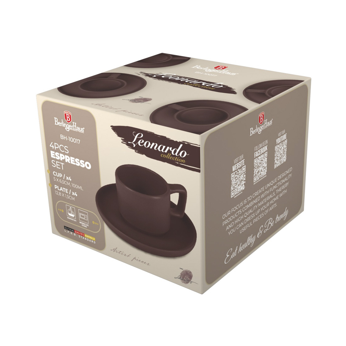 Berlinger Haus 4-teiliges Espressotassen-Set 100 ml matt bordeaux Leonardo Collection