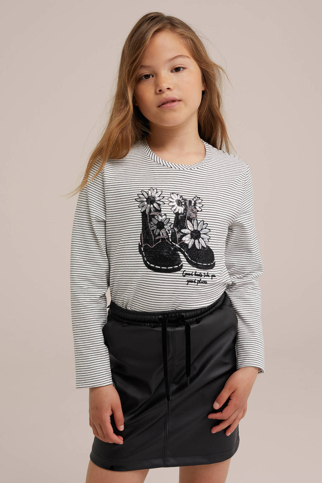 WE Fashion gestreepte longsleeve zwart/wit
