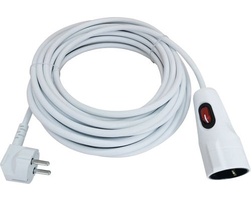 Verlengkabel met randaarde 5 m H05VV-F3G 1,5 mm² wit met stekker + stopcontact + schakelaar Binnen