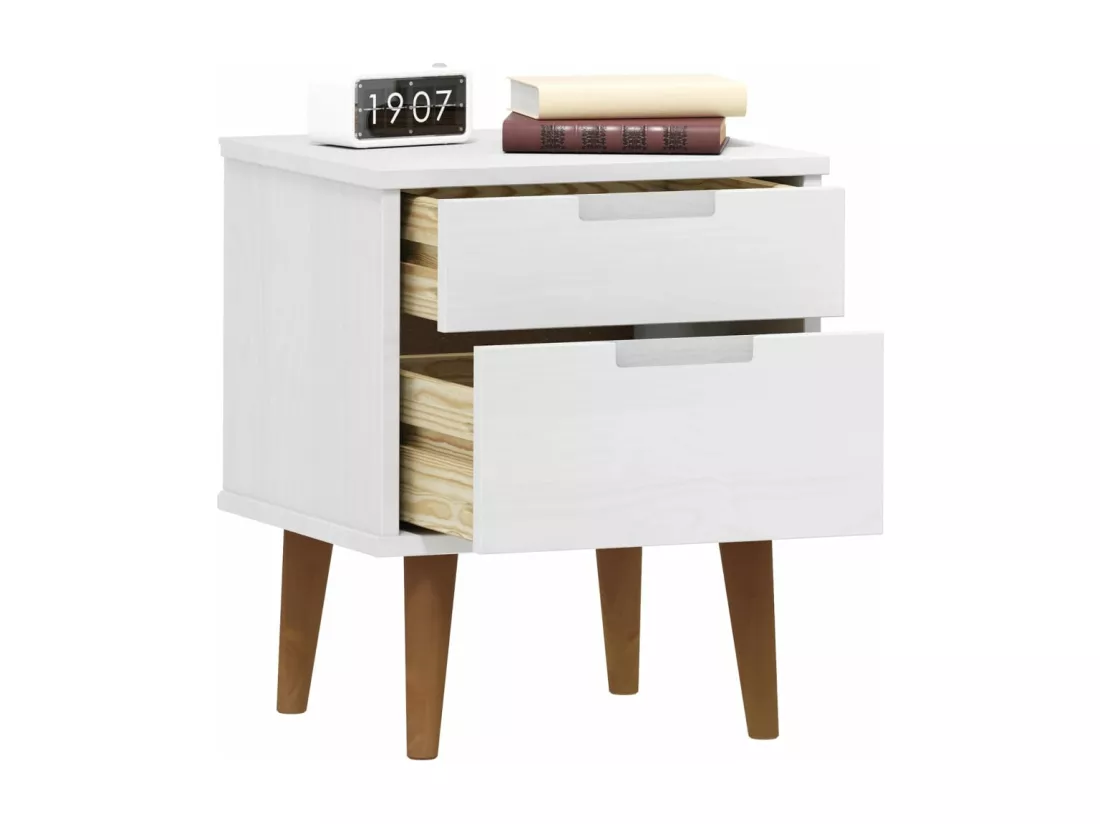 Table de chevet MOLDE Blanc 40x35x48 cm Bois de pin massif