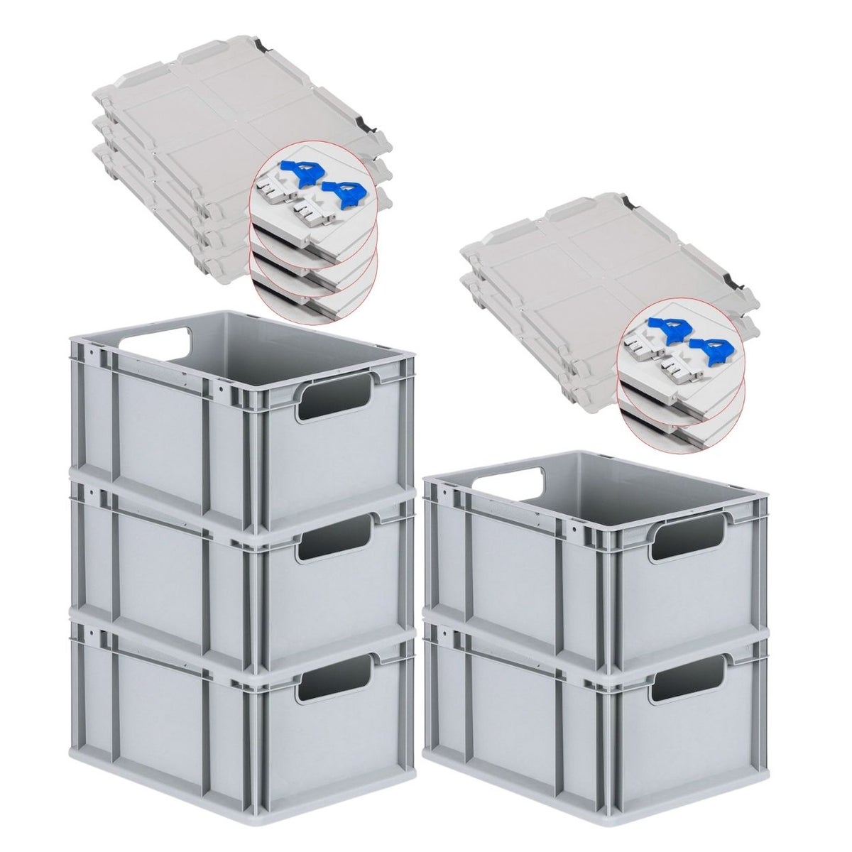 PROREGAL Voordeelset 5x Eurobox Nextgen Economy met scharnierend deksel & blauwe schuifsluitingen, open handgrepen, HxBxD 22 x 30 x 40 cm, 20 liter