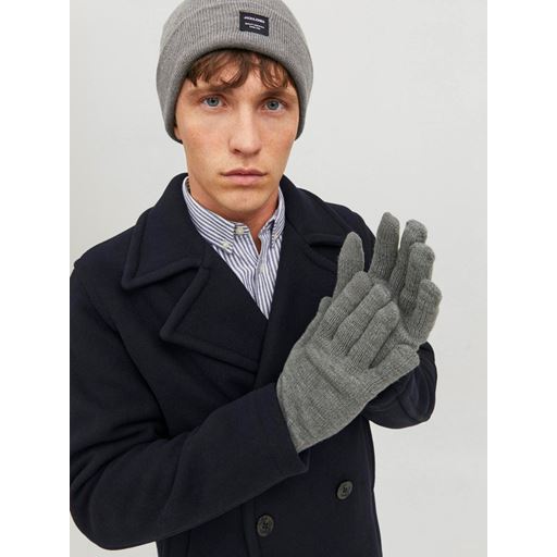 Jack&Jones Barry Knitted Handsker, Grey Melange, One size