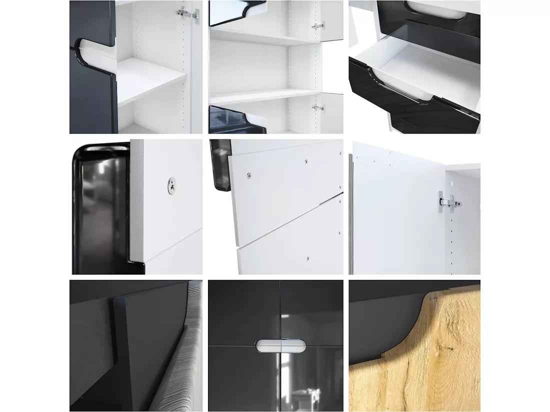 Ensemble de Meubles de Bureau Corps en Noir Mat/Façades en Graphite satiné Mat