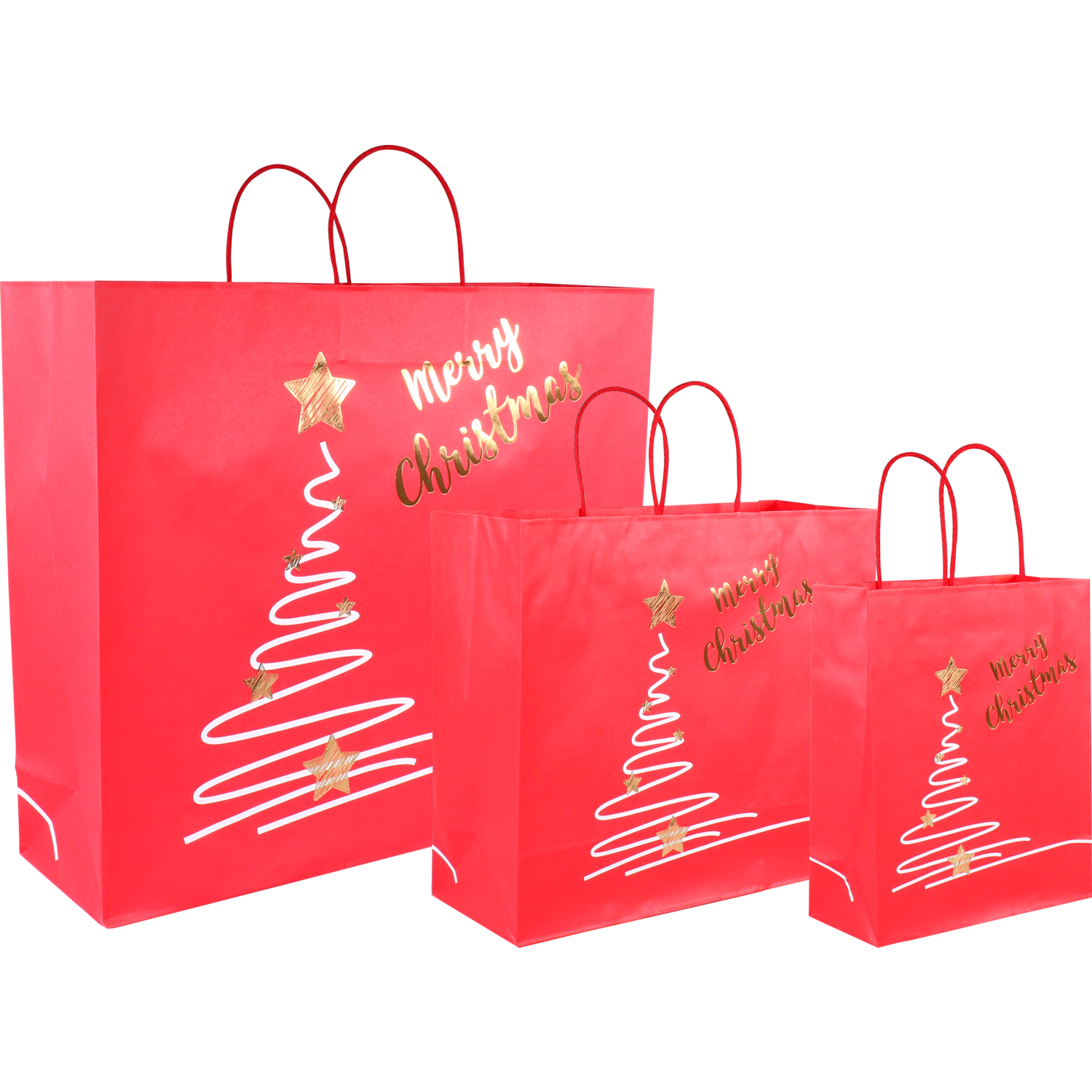 Tas, Xmas tree, Kraftpapier, gedraaid katoenen koord, 35x 13x31cm, draagtas, rood