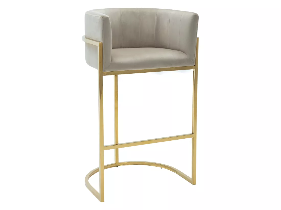 Lot de 2 tabourets de bar en velours et acier inoxydable - Beige et doré - PERIA de Pascal MORABITO