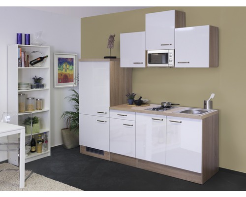 Flex Well keukenblok met Valero apparatuur, 210 cm, wit hoogglans, gedemonteerd, omkeerbare uitvoering 00007994
