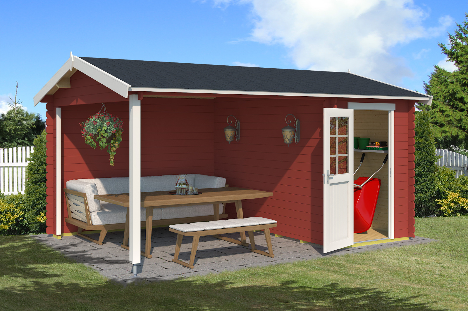 Gartenhaus WIBO - schwedenrot - Fichte massiv - 425/144x300 cm