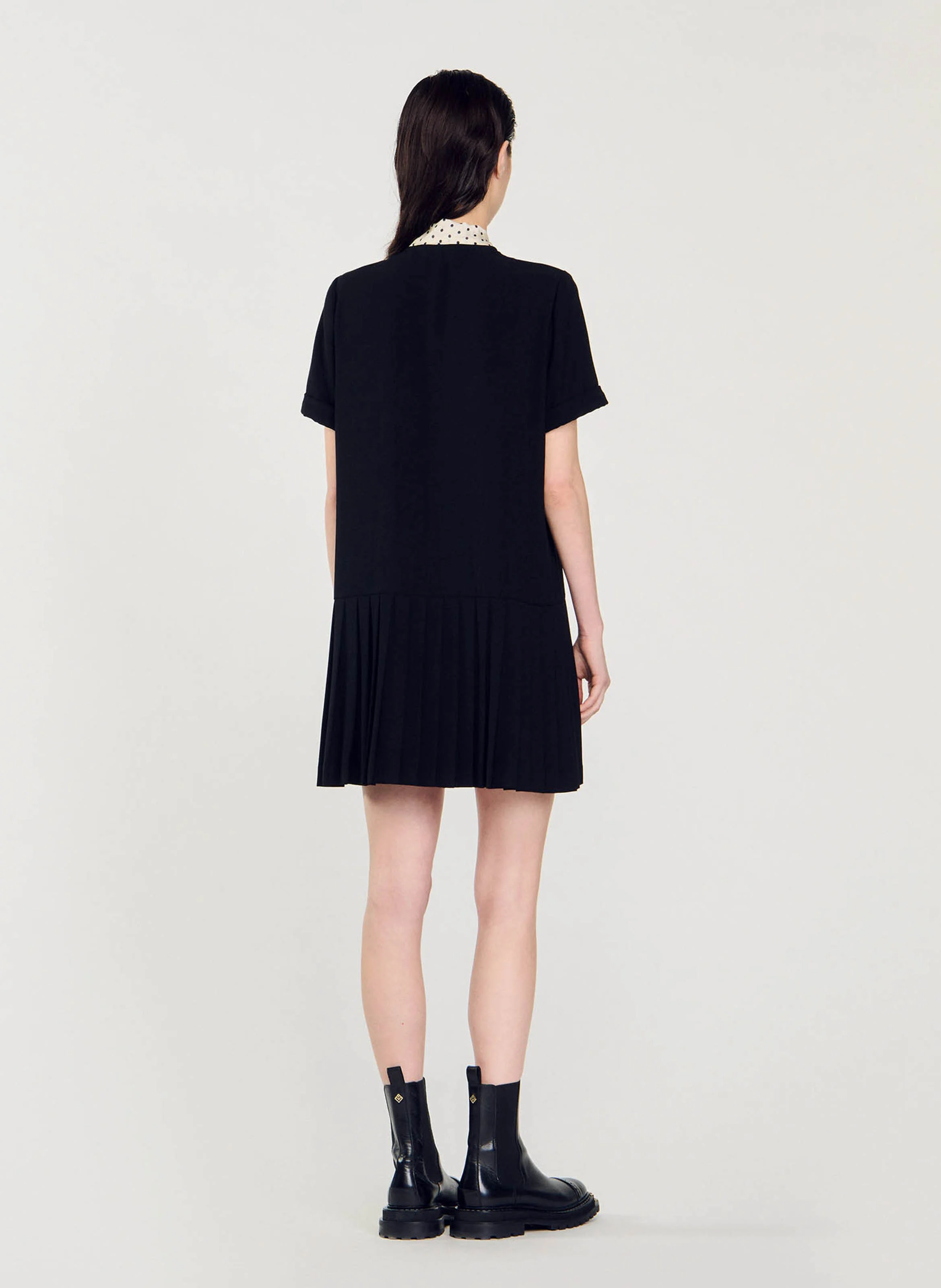 Robe courte à cravate pois | Noir