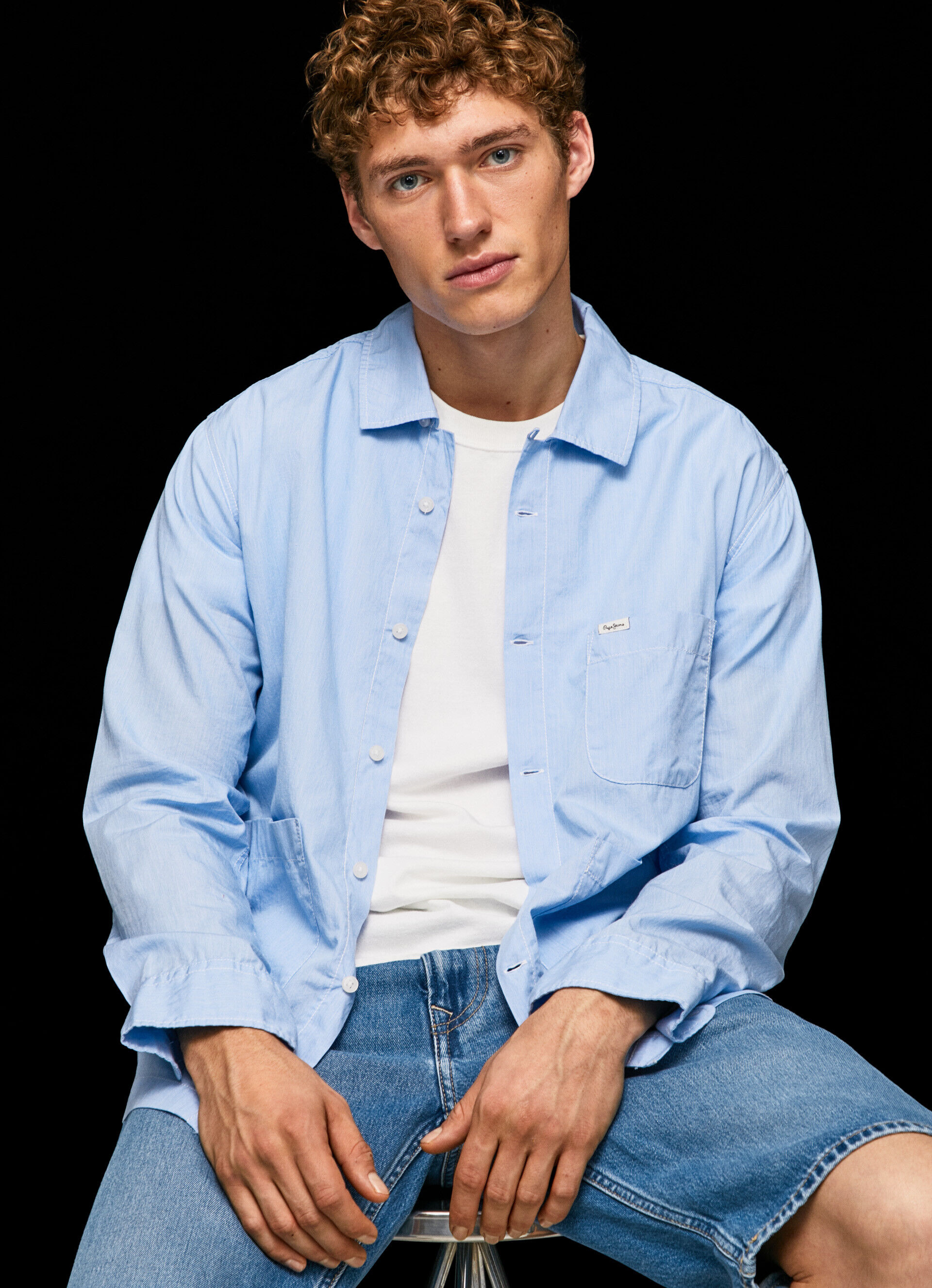 CAMISA FIL A FIL LAMBERT CORTE RETO - azul claro