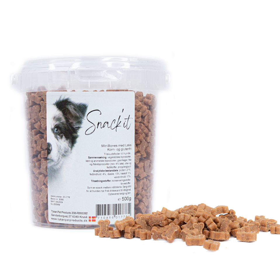 Snack'it - BLAND 3 FOR 108 - Semi-Moist Mini Bones m. Laks KORNFRI500g