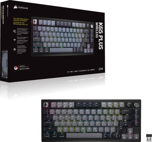 Corsair K65 Plus gaming-tastatur (sort, grå)