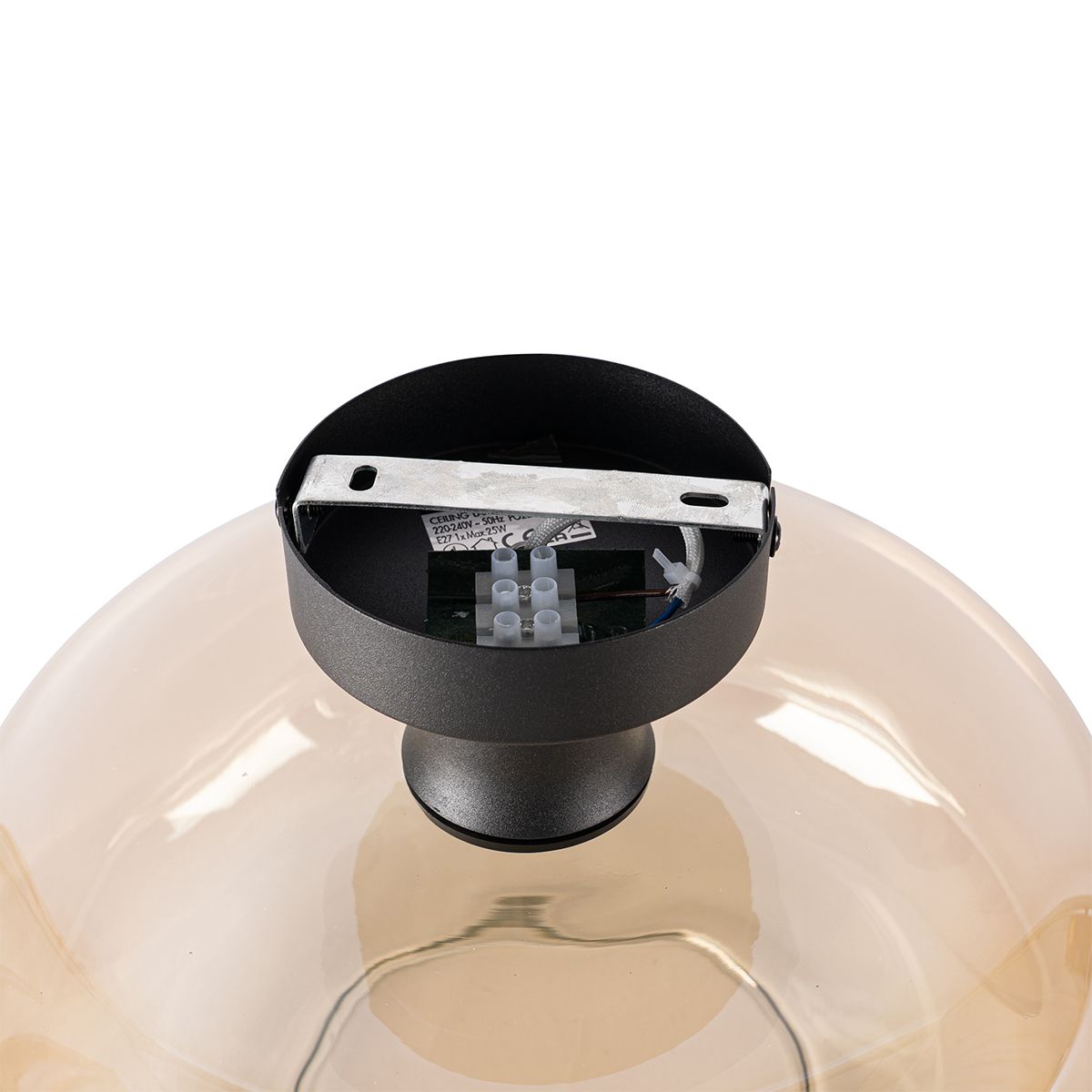 Art deco plafondlamp zwart met amber glas - Bizle