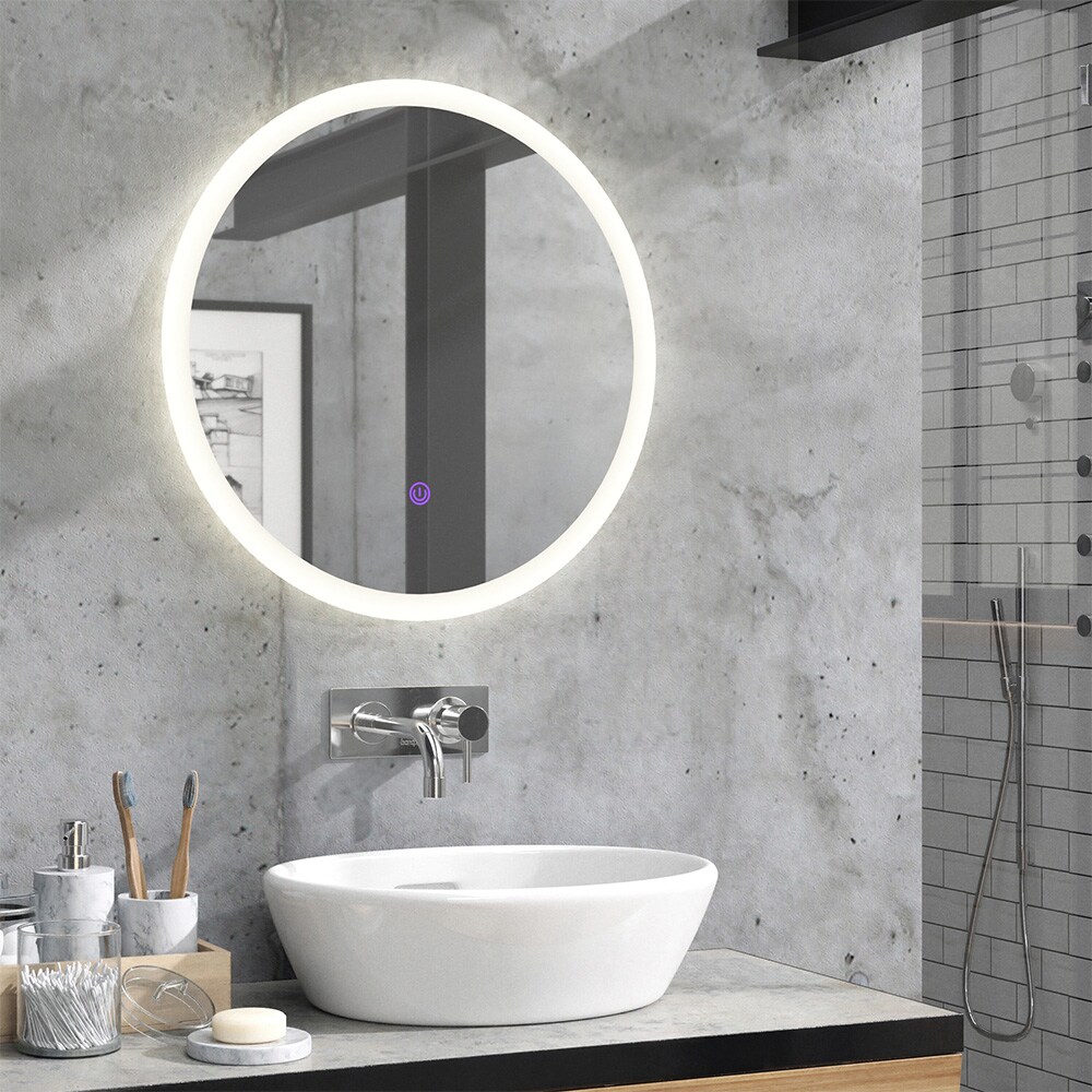 Vicco Badspiegel Rundspiegel LED-Spiegel Weiß 60 cm Badezimmer Spiegel Wandspiegel Badmöbel Hängespiegel Spiegelbeleuchtung Touch-Switch dimmbar rahmenlos