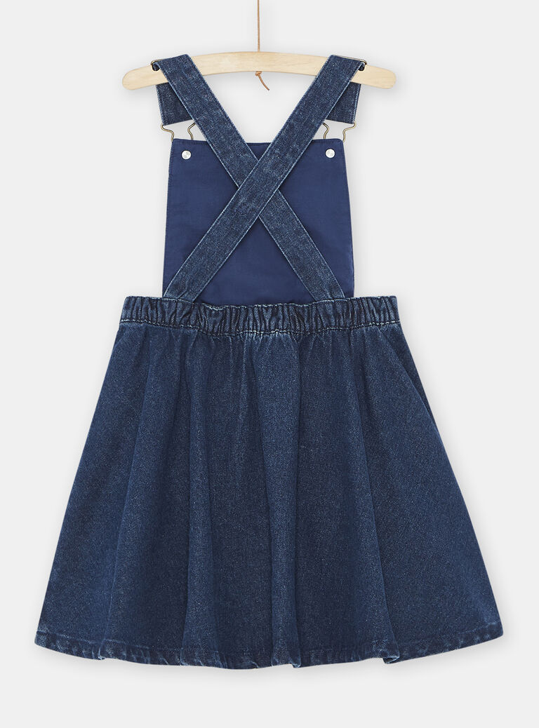 Robe salopette bleue en jean fille