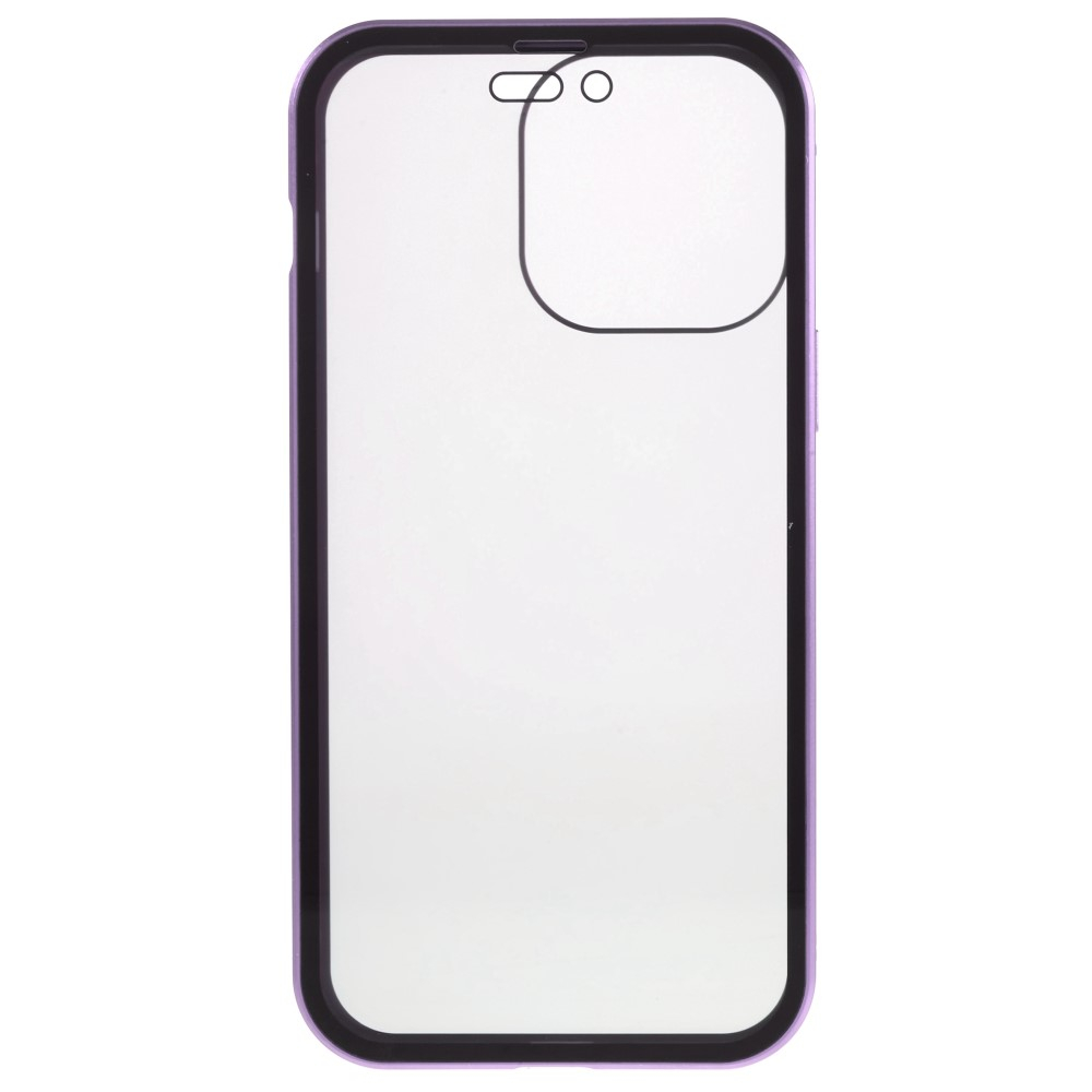 iPhone 14 Pro Magnetische Alu Schutzhülle mit Panzer Glas Backcover   Privacy Glas Displayschutz (Magnet-Technologie) - Violett
