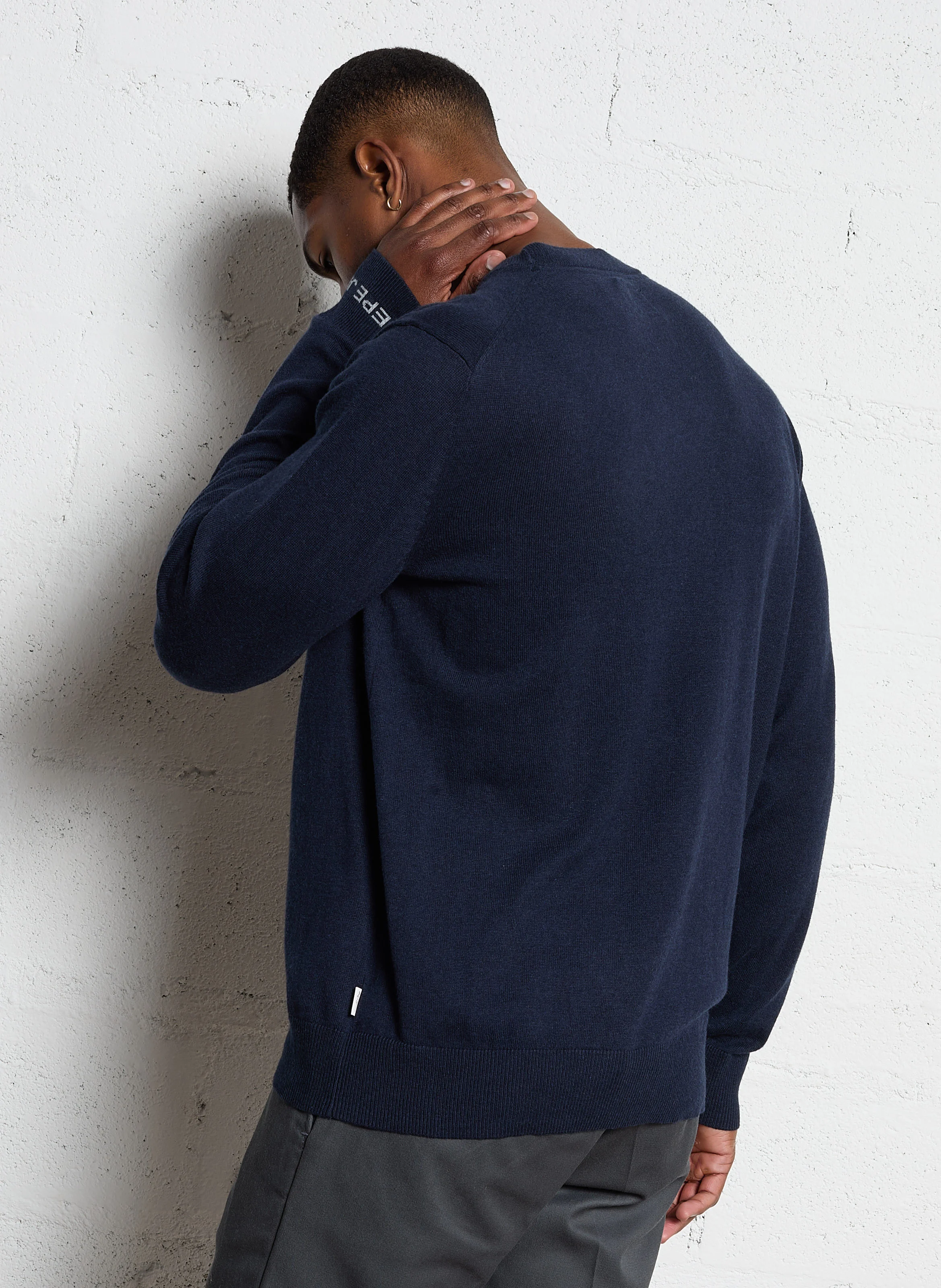 NEW ANDRE - Pull col rond droit en coton et laine mélangé | Bleu