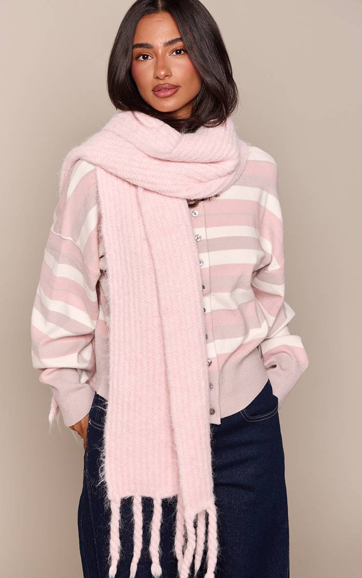 Rose Écharpe En Grosse Maille Avec Détails À Pompons