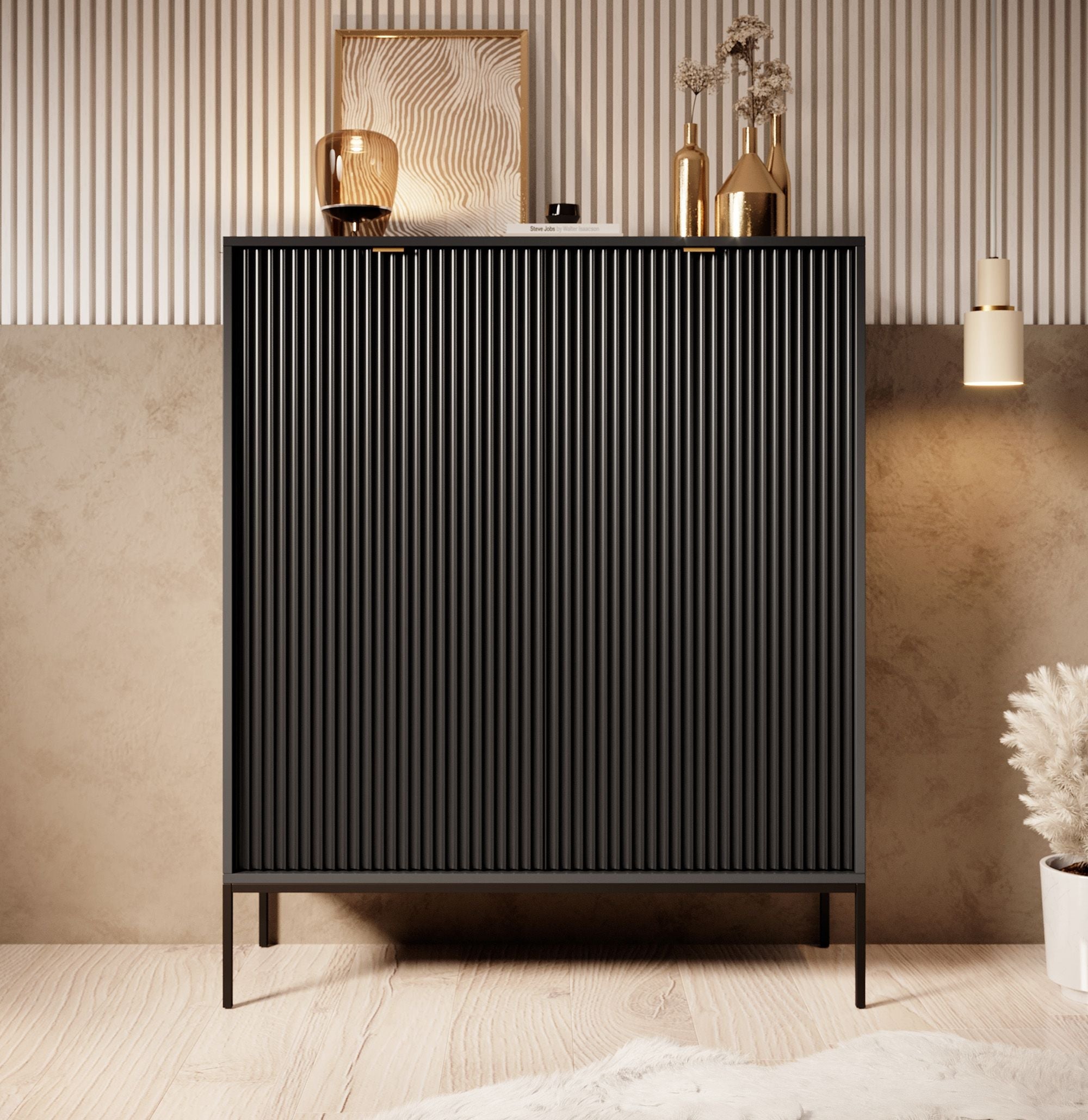 Meubella - Dressoir Navil - Zwart - 104 cm - Hoog