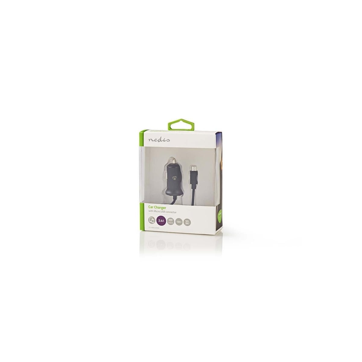 Billader | 2,4 A | Fast kabel | Mikro-USB | Sort