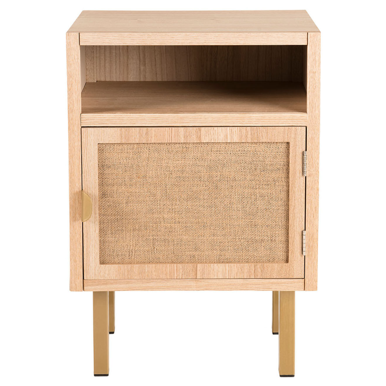Macabane Chevet 1 niche 1 porte toile de jute aline bois/dorée - 40x30x59.5 cm