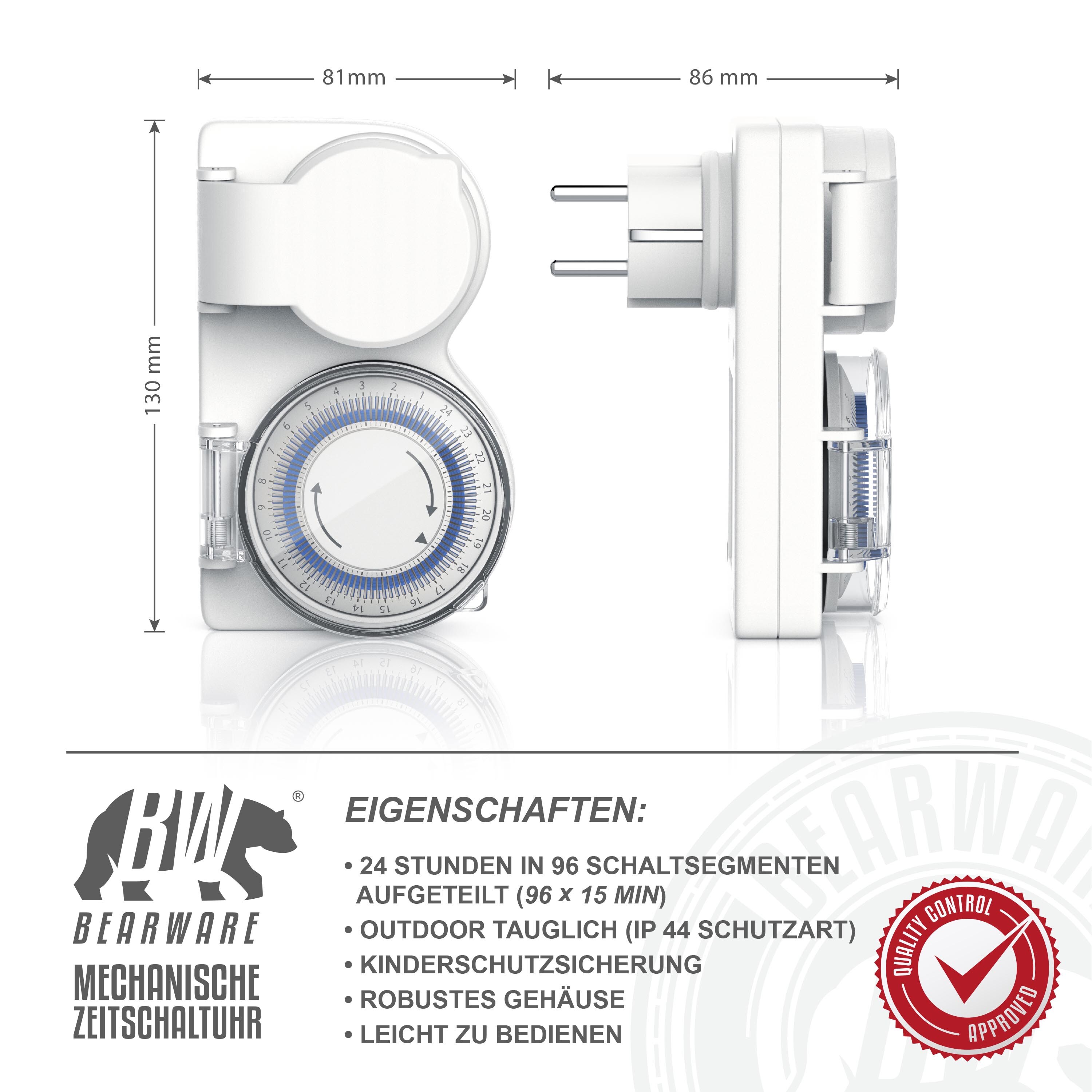 BEARWARE Outdoor Zeitschaltuhr in horizontaler Bauform für Innen und Außen / IP44