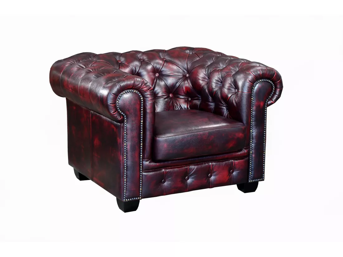 Canapés chesterfield 3 places 2 places et un fauteuil BRENTON 100% cuir de buffle - Bordeaux