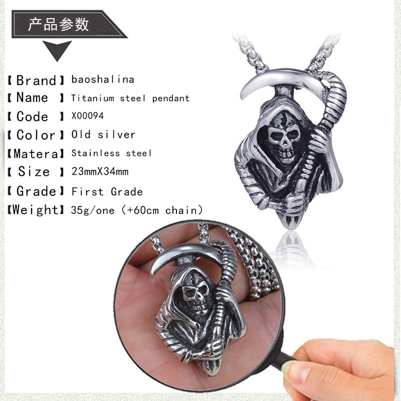 Prushia - Roestvrijstalen Grim Reaper hanger ketting