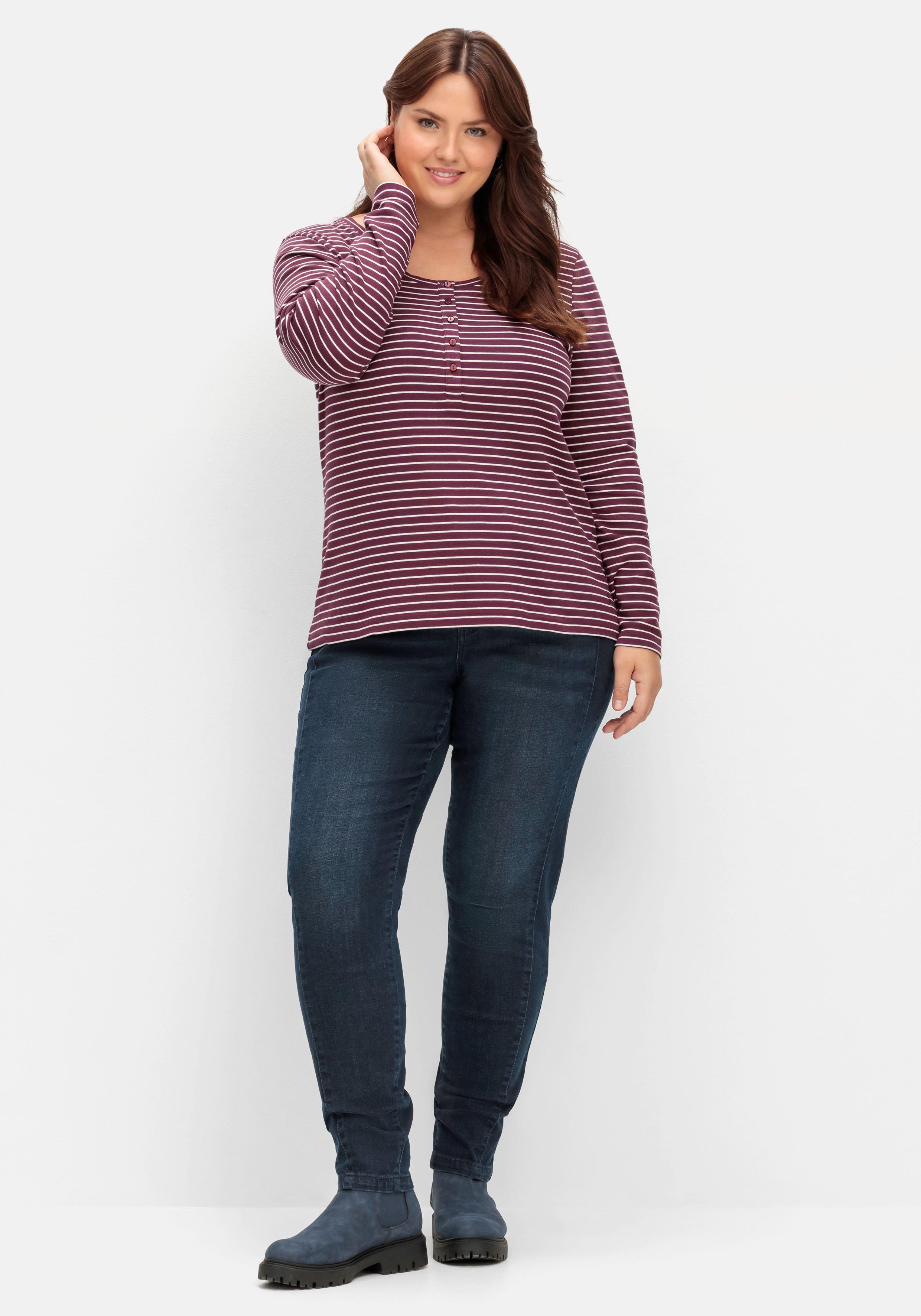 Gestreiftes Langarmshirt mit Knopfleiste