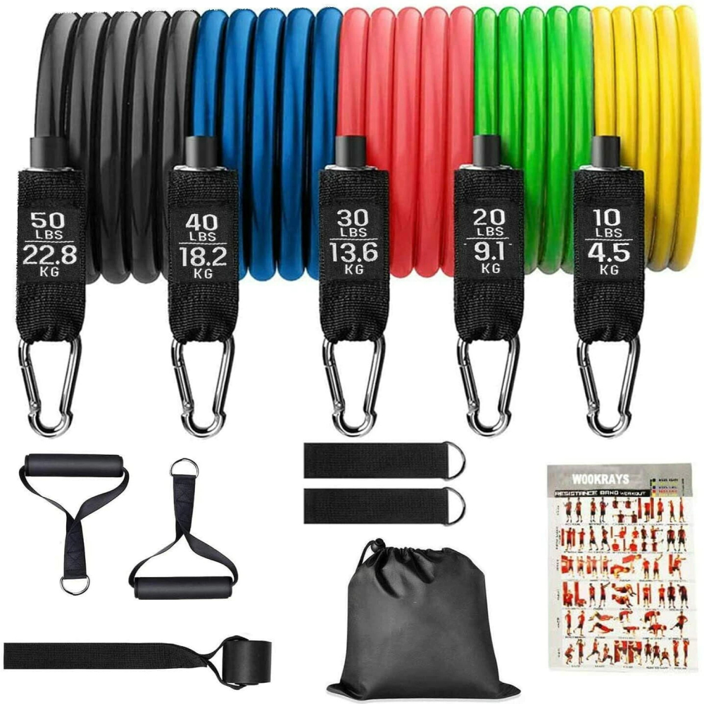 Kit com 5 faixas de resistência de 70 kg para musculação e fitness.