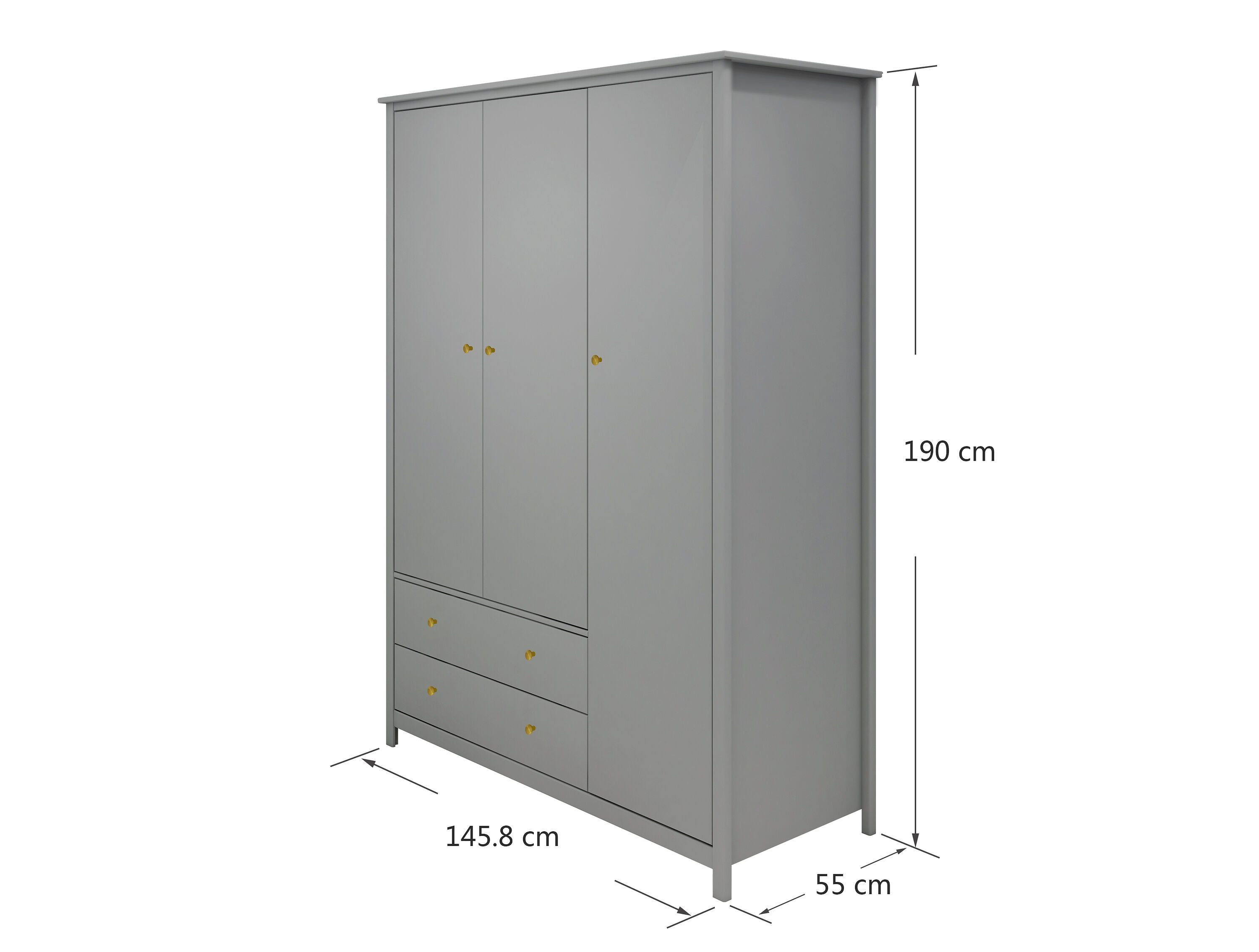 LUNA Schrank 3 türig grau - Grau / B: 145.8 cm x T: 55.0 cm x H: 190.0 cm