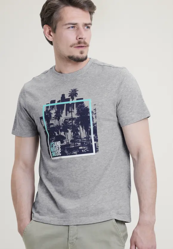 T-Shirt im Printmix - silver grey melange