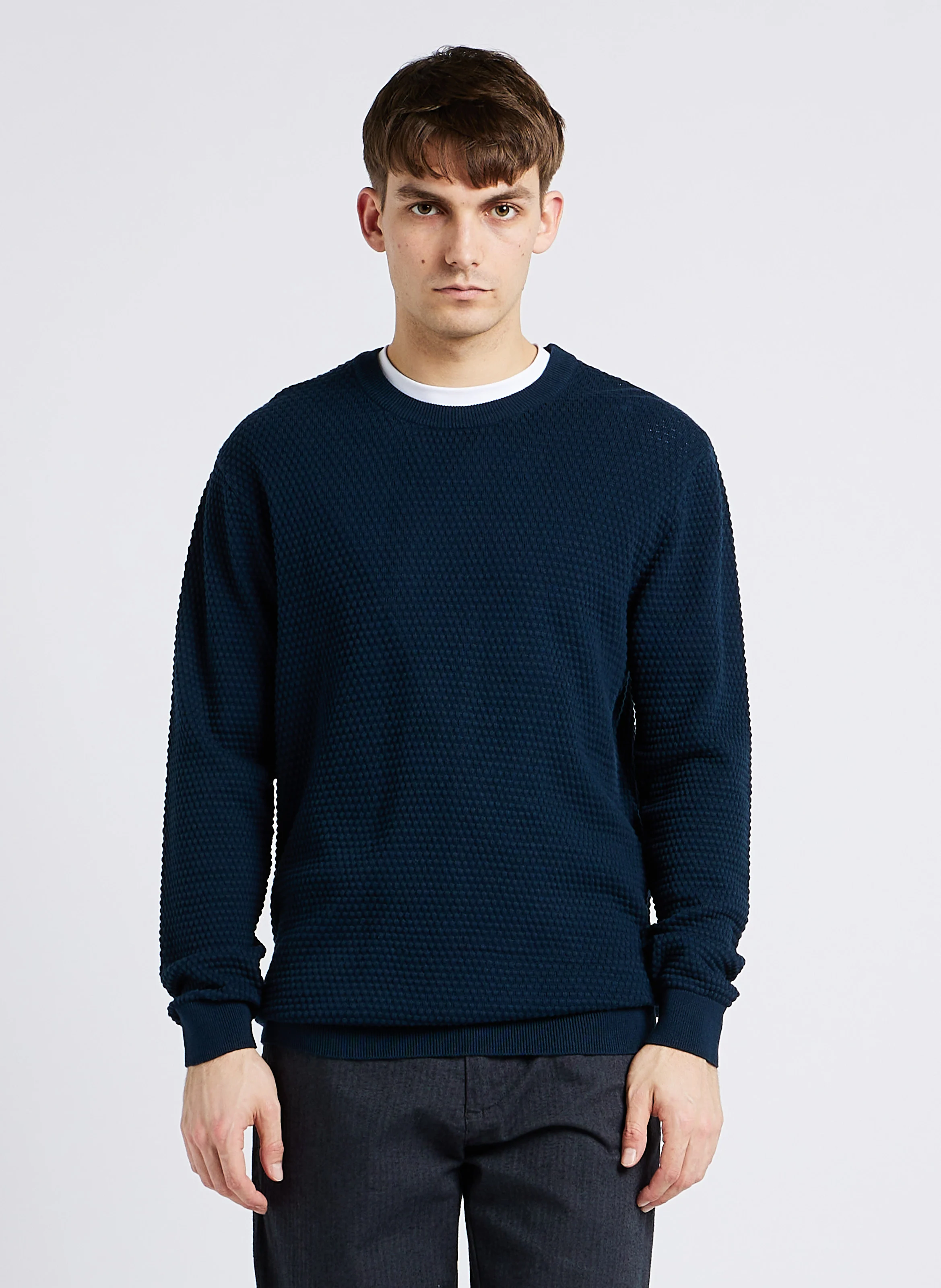 VAGN - Pull droit col rond en coton bio | Bleu