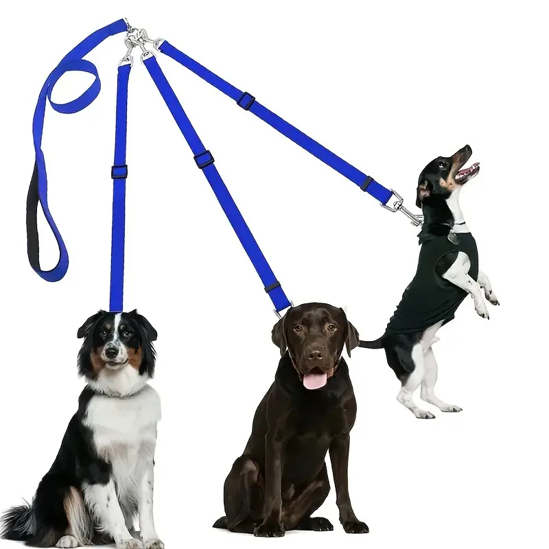 (150cm) 3-fach Hunde Leine Verstellbare Spazierleine für 3 Hunde mit Karabiner Haken - Rot