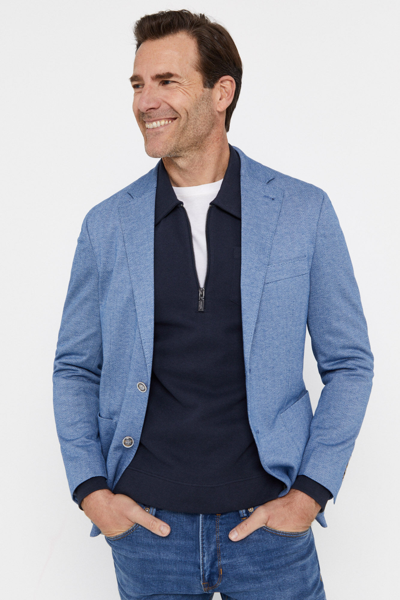 Blazer de malha espinha de peixe - Azul