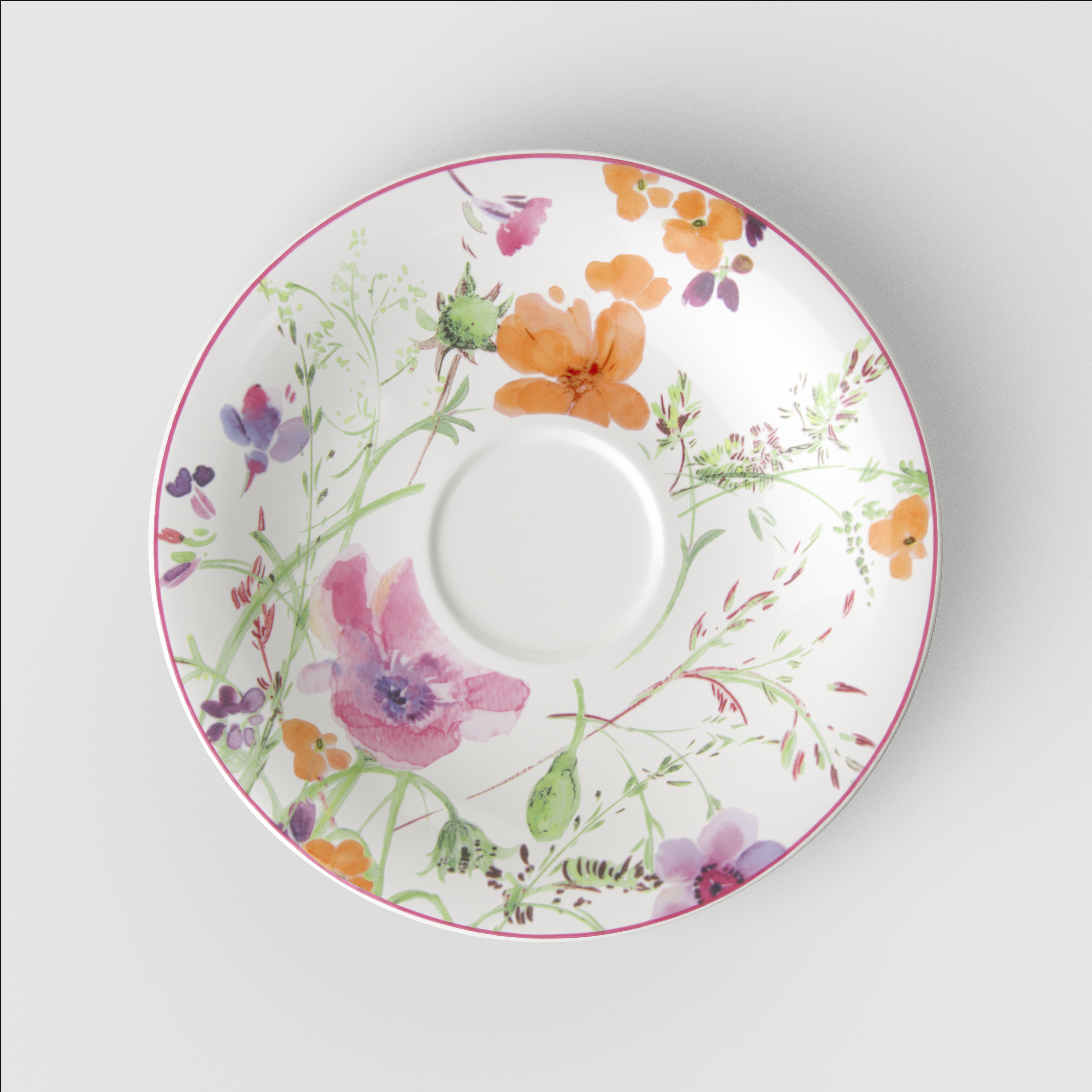 Mariefleur White coffee cup saucer Multi-colored, 7.5'', Premium Porcelain