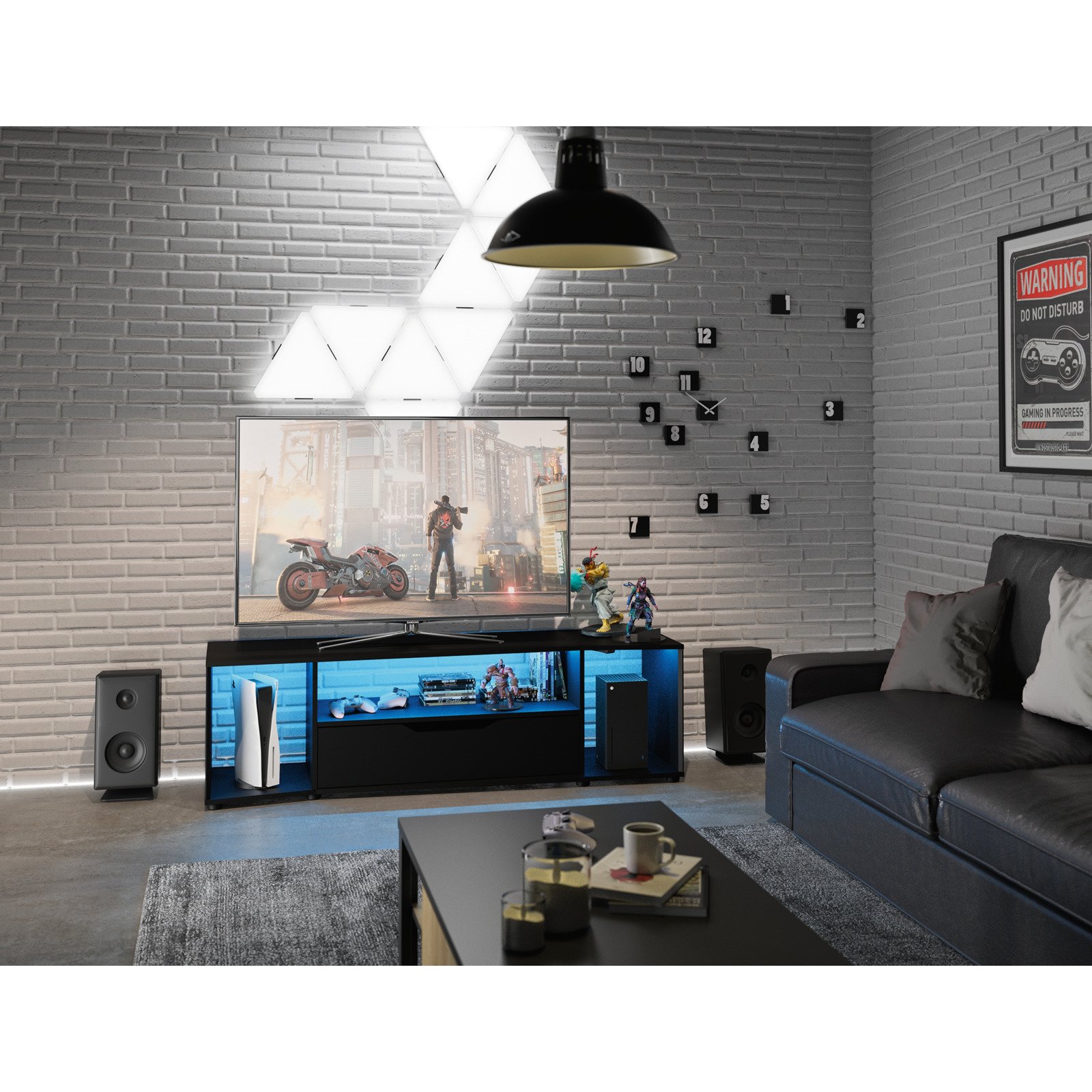 TV-Möbel Hack Dekor schwarz 163 x 48 x 45 cm inkl. LED-Beleuchtung