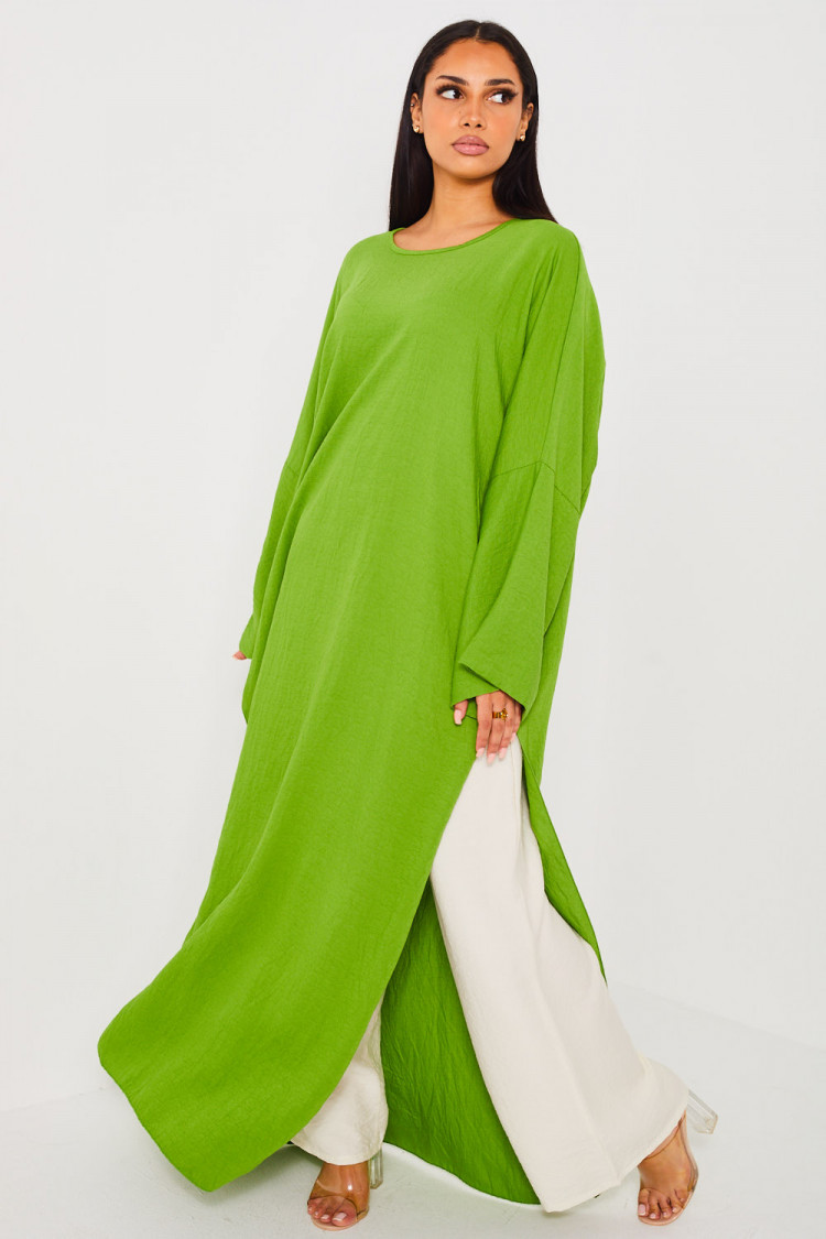 Ensemble 2 pièces robe + pantalon vert et beige